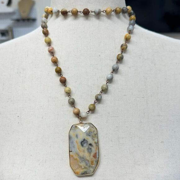 OilNana picture Jasper brass linked necklace 34” long drop 2.5” x 1.5” - Picture 2 of 5